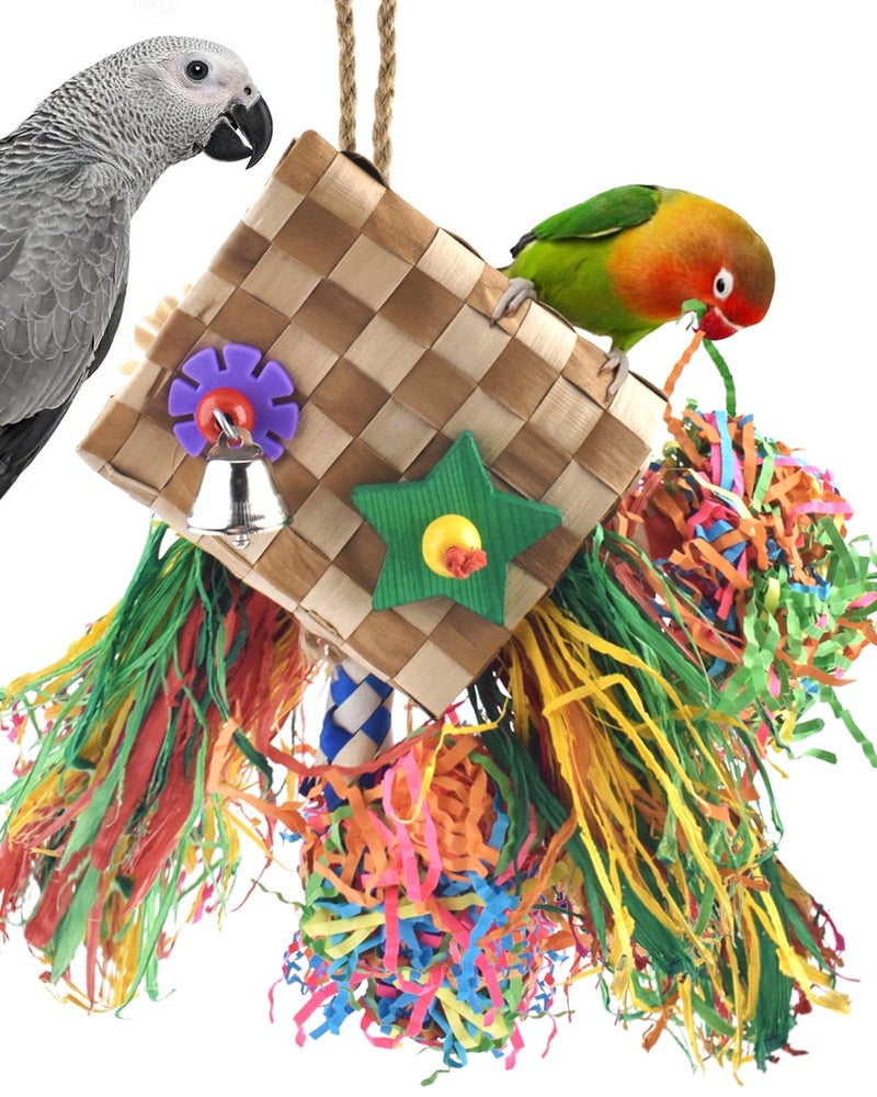 Bissap Bird Chew Toys Parrot Foraging Shredder Natural Palm Frond Hanging Cage Toy for Conure Lovebird Budgie Cockatiel African Gray Cockatoos and Similar Sized Pet Birds Flat Square - Image 2