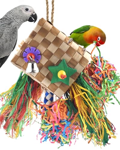 Bissap Bird Chew Toys Parrot Foraging Shredder Natural Palm Frond Hanging Cage Toy for Conure Lovebird Budgie Cockatiel African Gray Cockatoos and Similar Sized Pet Birds Flat Square - Image 1