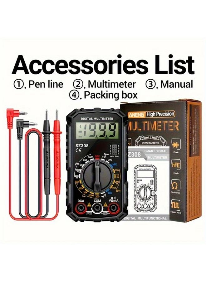 Black Digital Multimeter True RMS AC DC Current Voltage Resistance Tester - Image 1