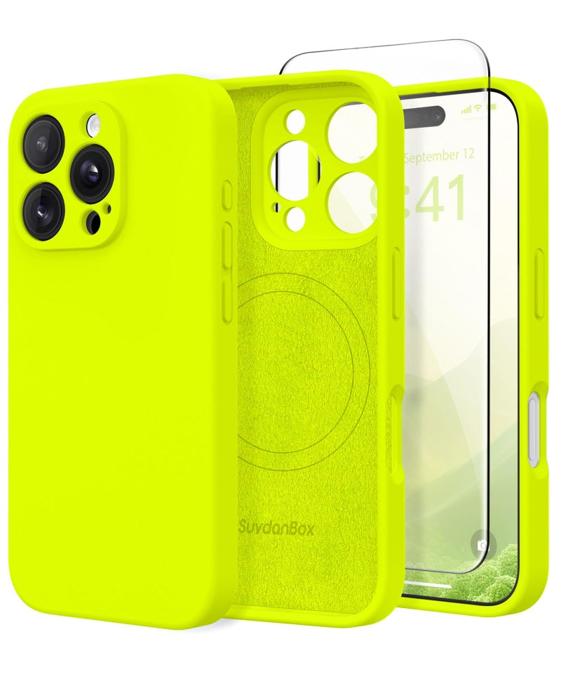 SuydanBox Magnetic for iPhone 16 Pro Max Case, Compatible with MagSafe, [Full Camera Protection][Screen Protector] Silicone Shockproof Protective Phone Case for iPhone 16 Pro Max, Fluorescent Green - Image 1