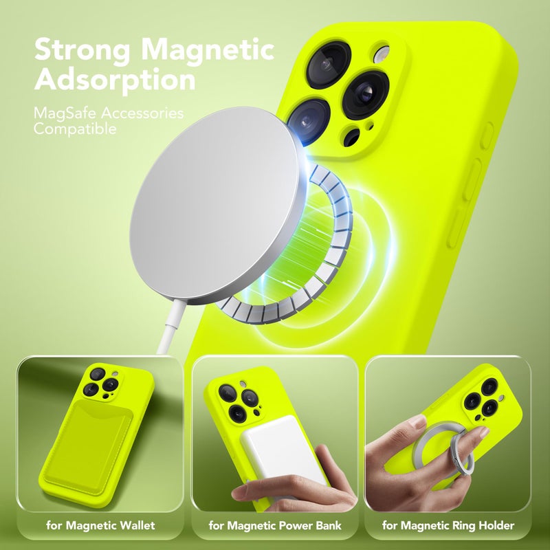 SuydanBox Magnetic for iPhone 16 Pro Max Case, Compatible with MagSafe, [Full Camera Protection][Screen Protector] Silicone Shockproof Protective Phone Case for iPhone 16 Pro Max, Fluorescent Green - Image 2