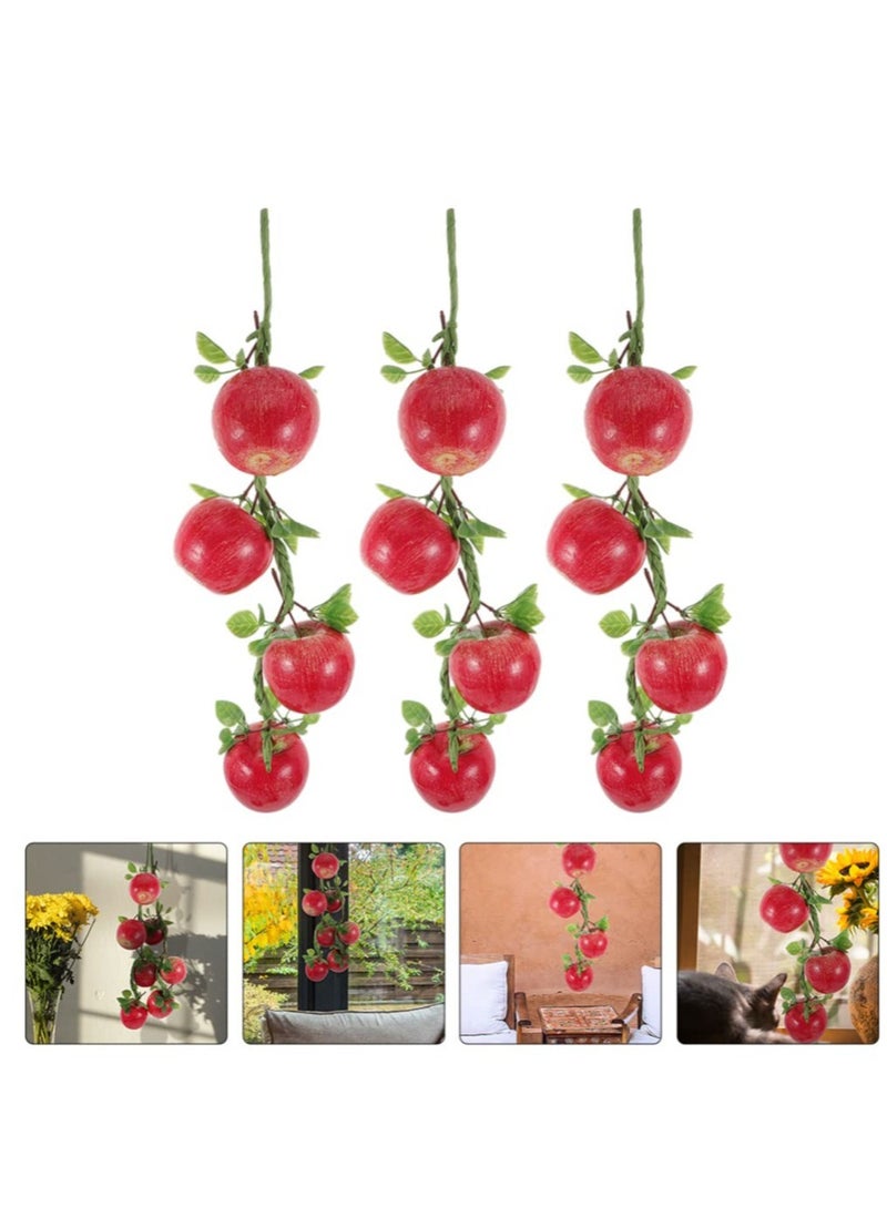 SOLARAE تاج التفاح الأحمر، 3 قطع من الفواكه الاصطناعية المعلقة، زينة نباتات، زينة حفلات الزفاف، تاج نباتي، كرمة تفاح مزيف صغير، فواكه حقيقية المظهر، زينة اصطناعية للزينة وللألعاب - Image 2