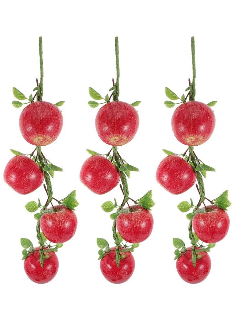 SOLARAE تاج التفاح الأحمر، 3 قطع من الفواكه الاصطناعية المعلقة، زينة نباتات، زينة حفلات الزفاف، تاج نباتي، كرمة تفاح مزيف صغير، فواكه حقيقية المظهر، زينة اصطناعية للزينة وللألعاب - Image 1