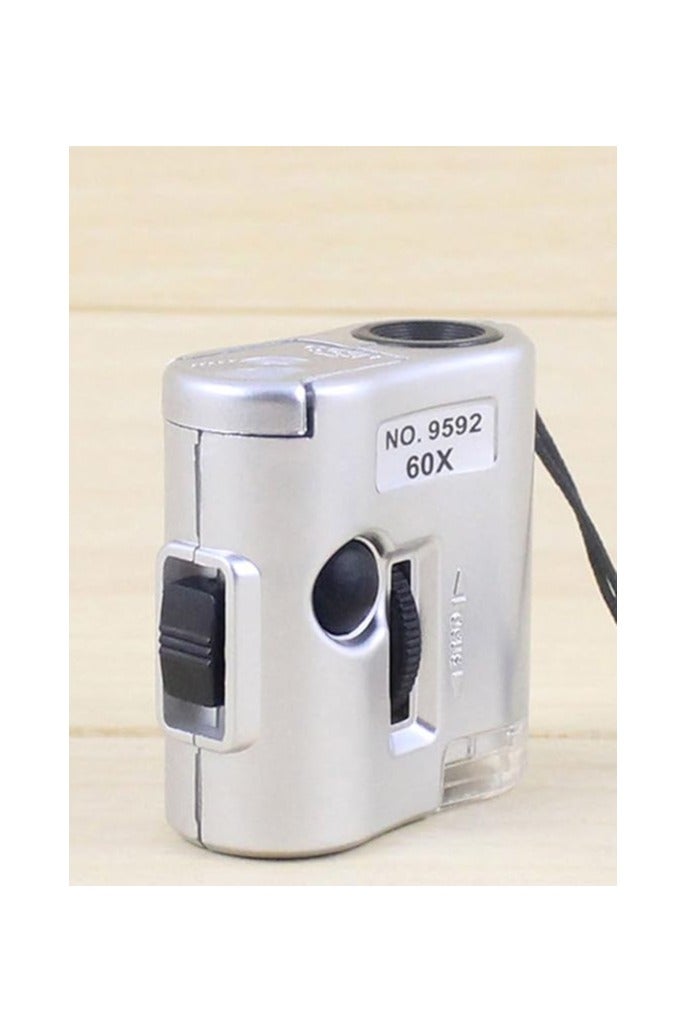 60X Microscope with UV LED Light and Mini Pocket Magnifier Glass Lens with Ring (Color: Silver) - Image 4