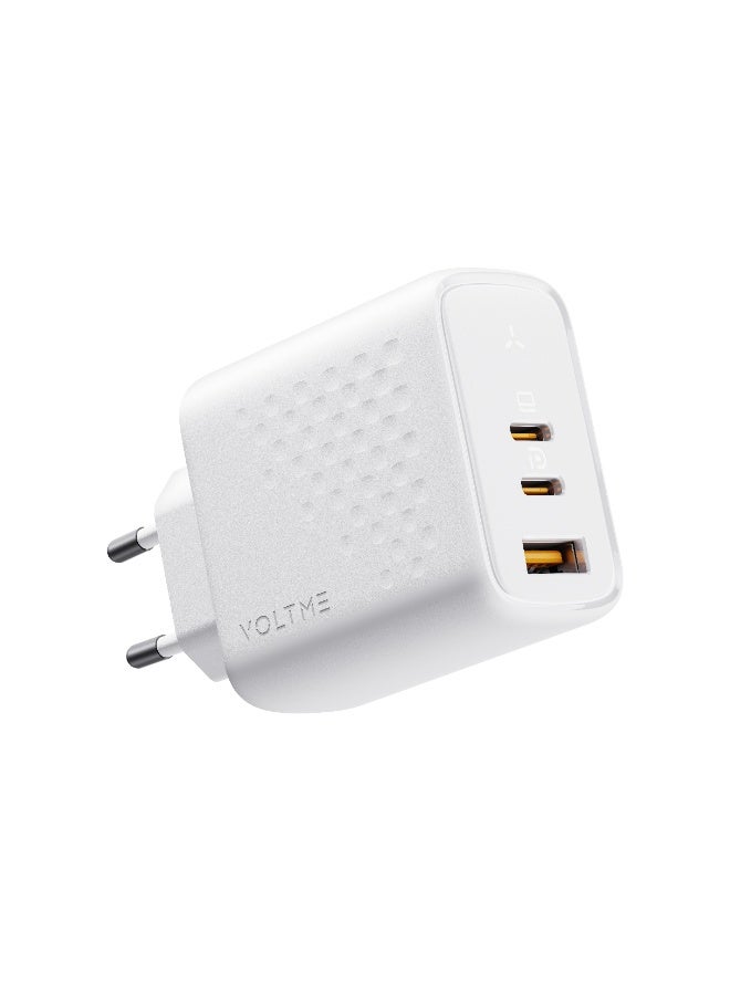 VOLTME 67W 3-Port GaN Fast Type C Charging Block, Compact Foldable Wall Charger, PD Fast Charging Power Adapter for MacBook Pro/Air 13/14 Inch iPhone 17/16/15, Ipad Pro, Galaxy S24, White - Image 1