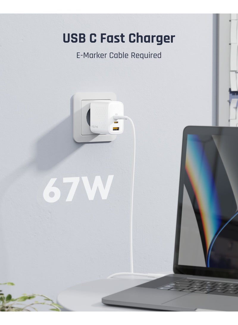VOLTME 67W 3-Port GaN Fast Type C Charging Block, Compact Foldable Wall Charger, PD Fast Charging Power Adapter for MacBook Pro/Air 13/14 Inch iPhone 17/16/15, Ipad Pro, Galaxy S24, White - Image 3