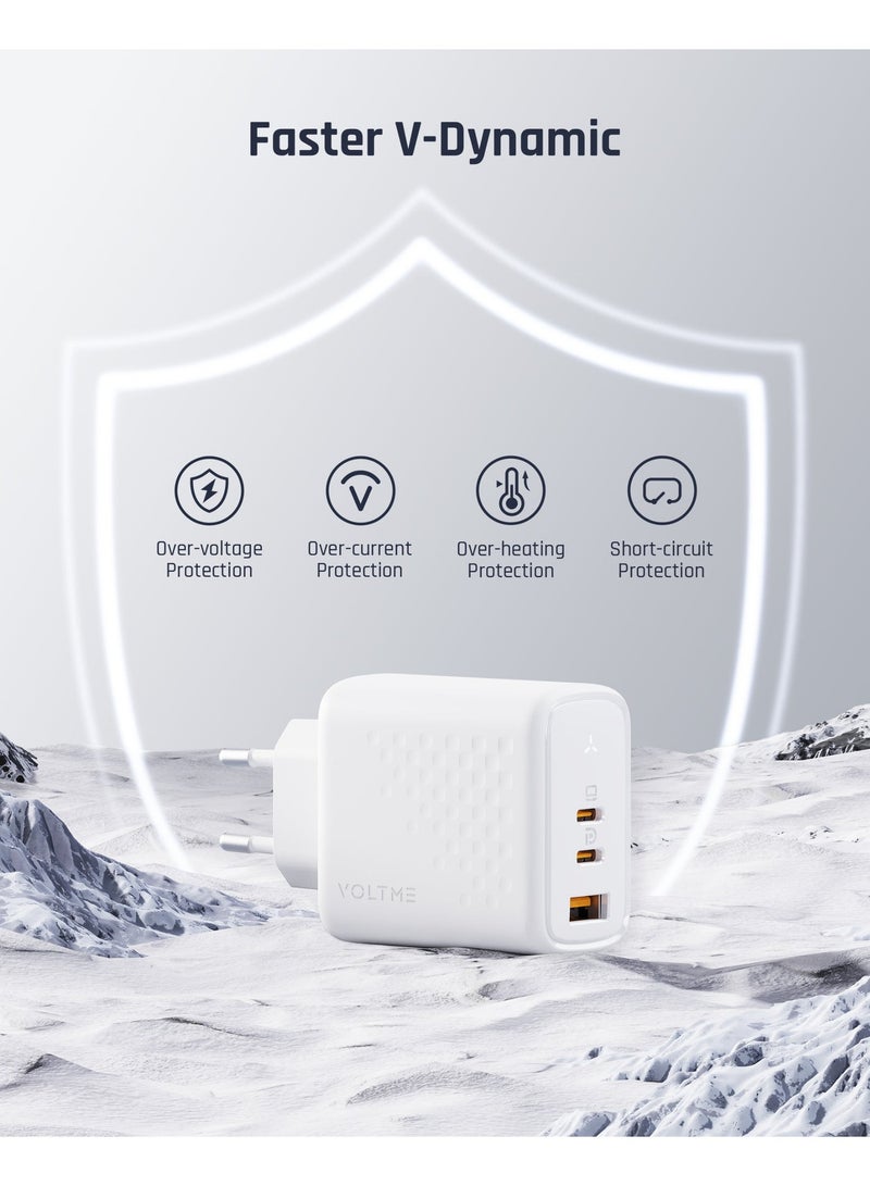 VOLTME 67W 3-Port GaN Fast Type C Charging Block, Compact Foldable Wall Charger, PD Fast Charging Power Adapter for MacBook Pro/Air 13/14 Inch iPhone 17/16/15, Ipad Pro, Galaxy S24, White - Image 2