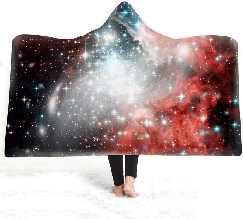 Winter Plush Wearable Cloak Double-Layer Bath Children Adult Star Nebula Printed Hooded Blanket Daily Use (Colour: 8 Size: 200150) (18,200 x 150) - Image 1