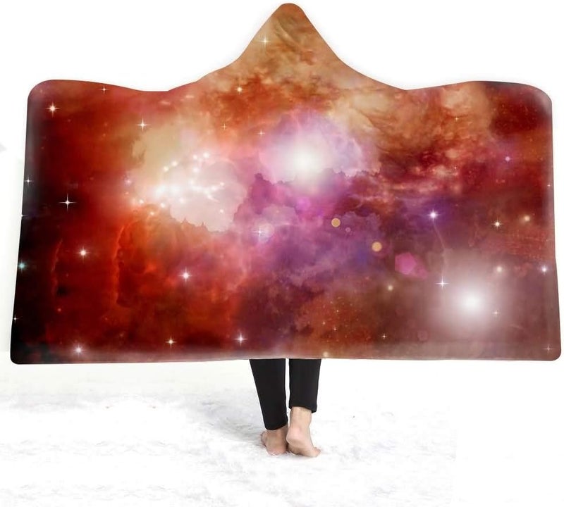 Winter Plush Wearable Cloak Double-Layer Bath Children Adult Star Nebula Printed Hooded Blanket Daily Use (Colour: 8 Size: 200150) (18,200 x 150) - Image 3