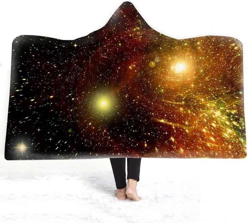 Winter Plush Wearable Cloak Double-Layer Bath Children Adult Star Nebula Printed Hooded Blanket Daily Use (Colour: 8 Size: 200150) (18,200 x 150) - Image 2