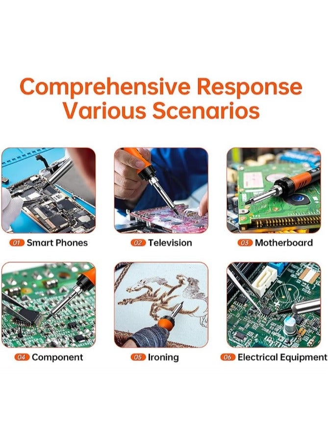 Soldering Iron Premium Kit, 60W Soldering Gun with Ceramic Heater, 12-in-1 Soldering Tool, Adjustable Temperature 200 to 450°C, Includes Soldering Iron Tip, Solder Wire, Pump and Paste - Image 4