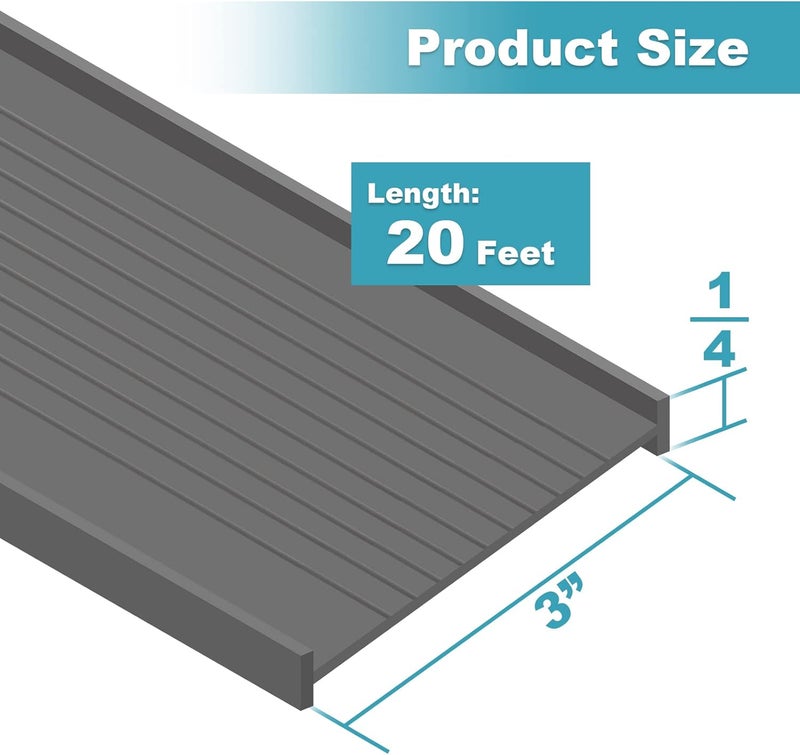 Earthtec 3" Garage Door Bottom Seal Weatherstrip - 1/4" T Style - Grey - 20' Wide Door - Image 2
