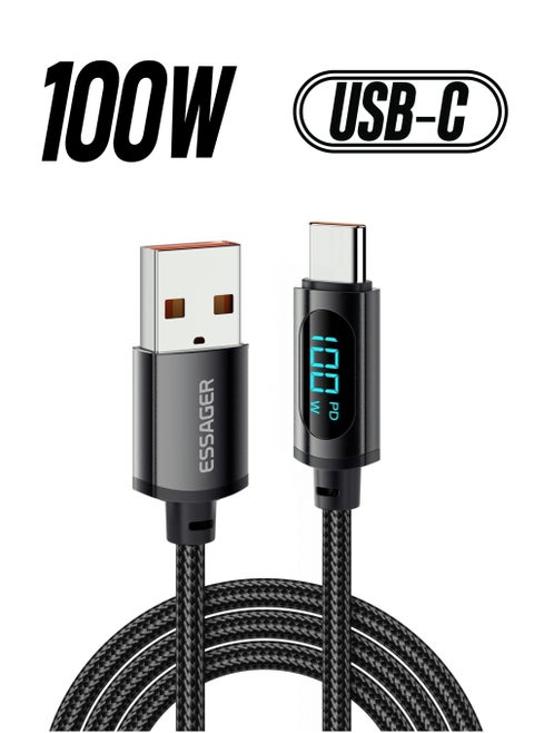 100W 5A Type-C Fast Data Charging Cable Digital Display 120CM