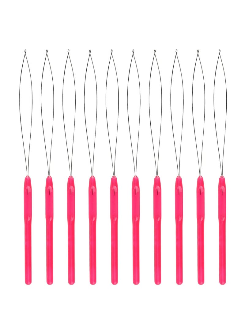 SAVITA - SAVITA 10pcs Hair Extension Loop Needle Threader Pulling Hook Bead Device Micro Links Hair Extensions Kit for Hair Styling Tools Accessory Magenta - Image 1