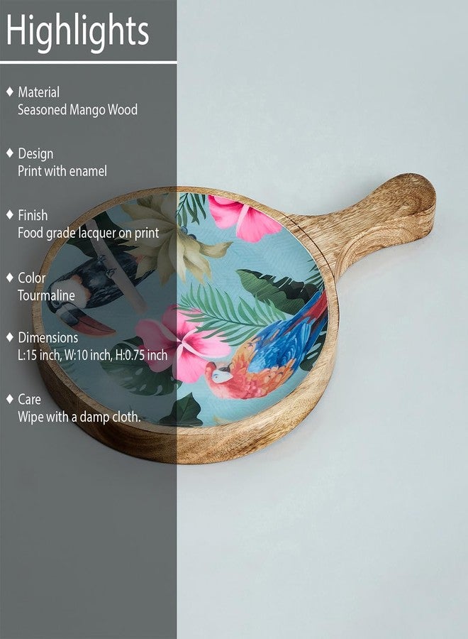 Saaga Printed Wooden Pizza Tray for Serving -15 Inch X 10 Inch - Beautiful Mango Wood Circular Serving/Pizza Platter Board for Home/Cafe/Restaurants - Tourmaline - Image 3