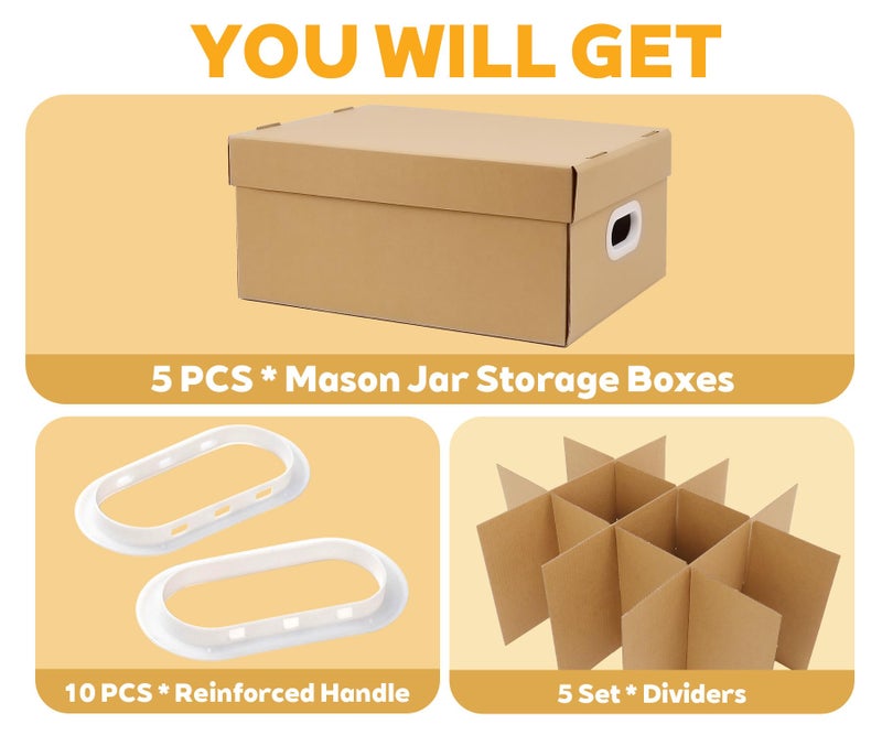 DERZIFUN Canning Jar Storage Boxes Set of 5, 32 oz Mason Jar Storage Boxes with Dividers, Mason Jar Organizer with Handles - Image 2