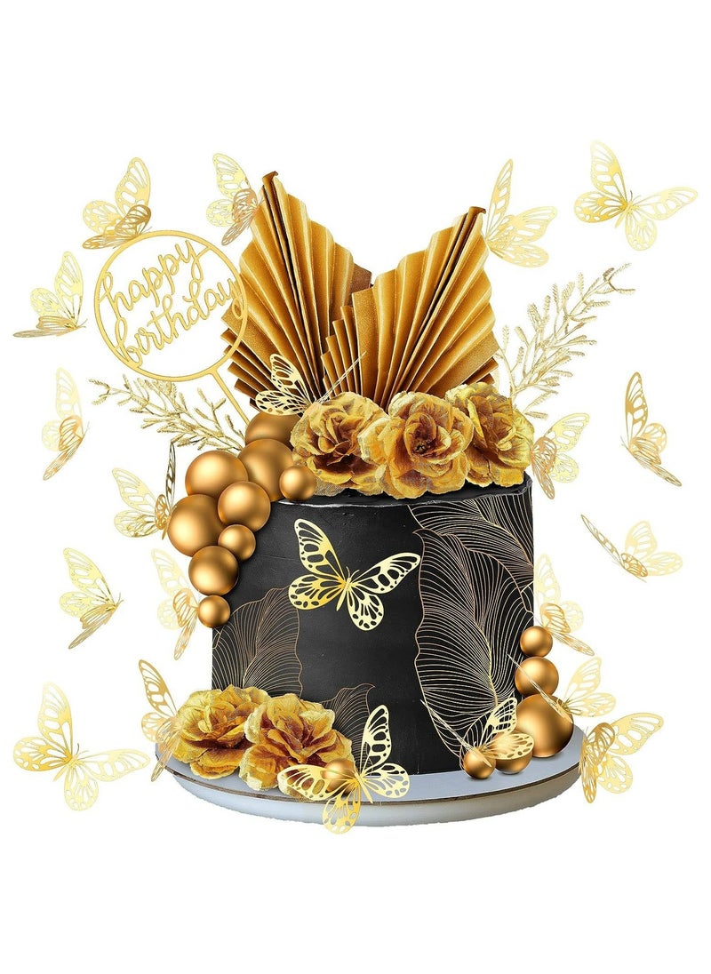 52PCS  Cake Topper Golden Ball Decoration Bohemian Decoration Butterfly Cake Decoration, Birthday Cake Decoration Set, Small Bear Birthday Party Supplies, Cake Toppers baby shower  - Image 1