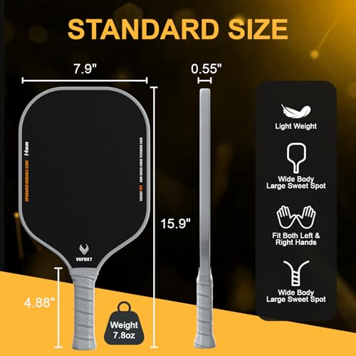 VUFOXT Pickleball Paddles Set of 2, Lightweight Raw Carbon and Glass Fiber Surface Pickleball Racket Set with 14mm PP Honeycomb Core, USAPA Compliant, 4 Pickle Balls, 4 Tapes, 1Bag, 1 Paddle Cleaner - Image 5