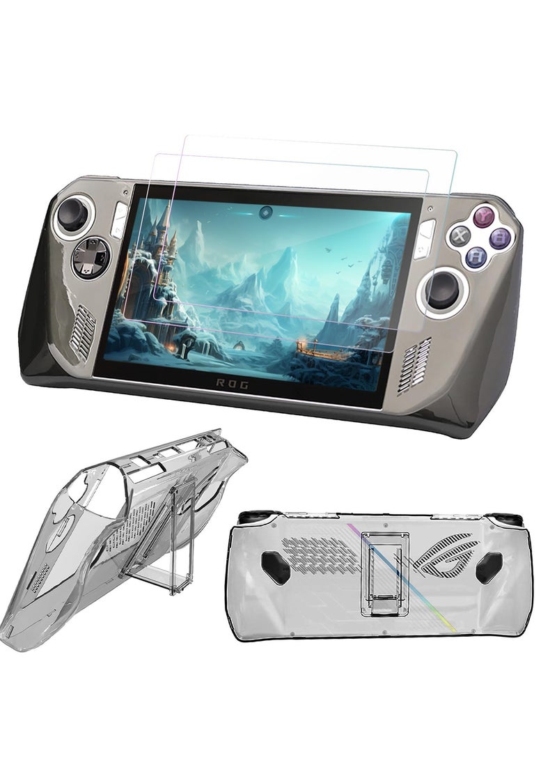 Crystal Clear Protective Case for Rog Ally with Kickstand, Shockproof and Non-Slip Design, Includes 1 Protective Film and 2 Tempered Glass Films - Image 1