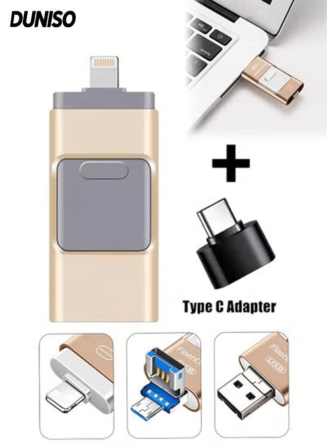 فلاش درايف، USB 3.0 قلم دفع وسحب، ذاكرة، تصميم قابل للتوسيع من كلا الطرفين، 16GB، مناسب لأندرويد، USB ومنفذ لايتنينغ - Image 1