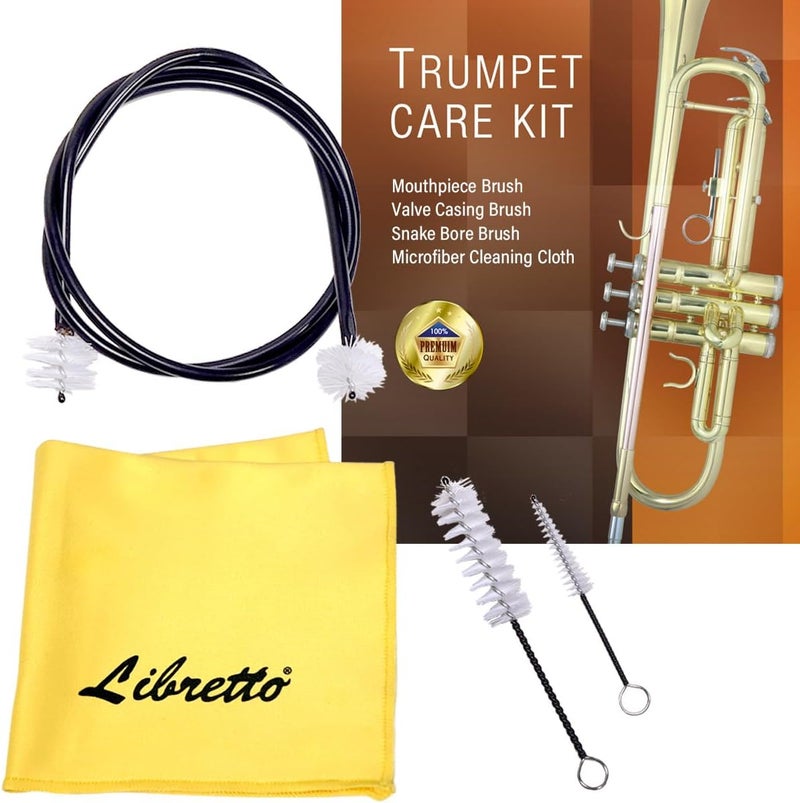 Libretto Trumpet Cleaning Brush Set with Polishing Cloth, Mouthpiece Brush, Valve Brush, Bore Brush, Microfiber Cleaning Cloth, for Trumpet, Cornet, Brass Instruments - Image 1