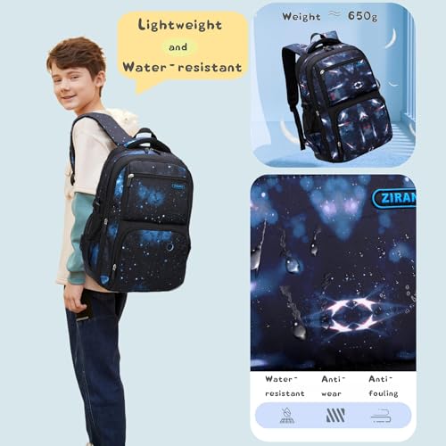 Bansusu 3Pcs Space Print Boys Backpack Set with Lunch Bag, Galaxy Backpacks for Boys Water-resistant School Bags Bookbags, 3 Pieces-Dark-blue - Image 5