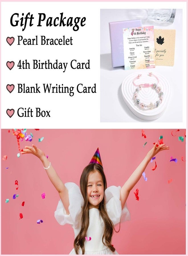 FIEEFX 4 Year Old Girl Birthday Gifts, Cross Pearl Bracelet Jewelry as Four Year 4yr Old Girls Happy 4th Birthday Gifts Decorations Card for Girls Sister Daughter Granddaughter Niece Who turns 4 - Image 5