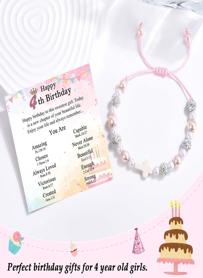 FIEEFX 4 Year Old Girl Birthday Gifts, Cross Pearl Bracelet Jewelry as Four Year 4yr Old Girls Happy 4th Birthday Gifts Decorations Card for Girls Sister Daughter Granddaughter Niece Who turns 4 - Image 3