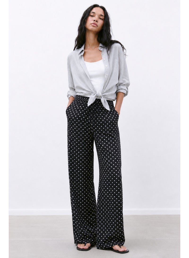 Soft Steps Women’s Wide Leg Polka Dot Pants – Casual Streetwear Lounge Trousers with Elastic Waist and Loose Fit - Image 1