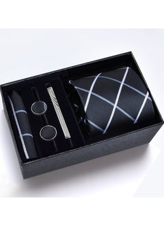 Generic Fashionable Grid pattern Necktie Suit Gift Box Set（Tie, Pocket Square, Cufflinks, Tie Clip Set )-Black 
