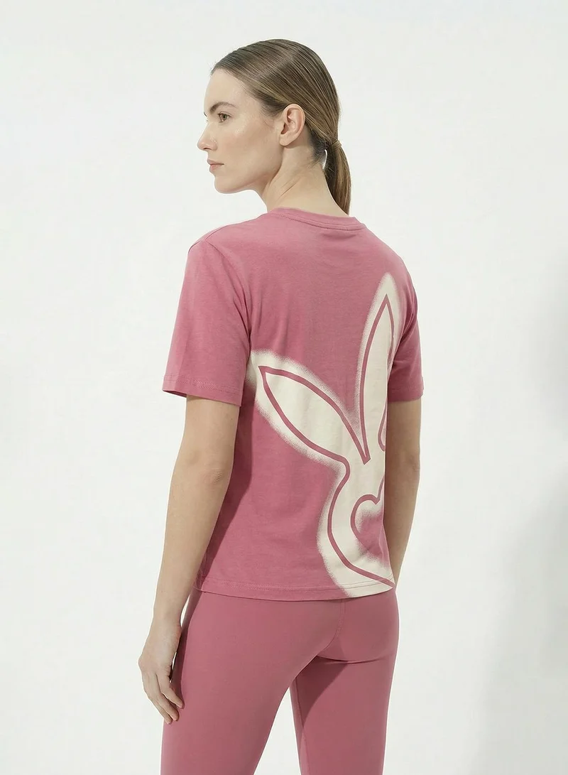 Cardio Bunny pink Women's Oversized Back Graphic Print T-Shirt pure Cotton Drop Shoulder for Women | Best Price UAE