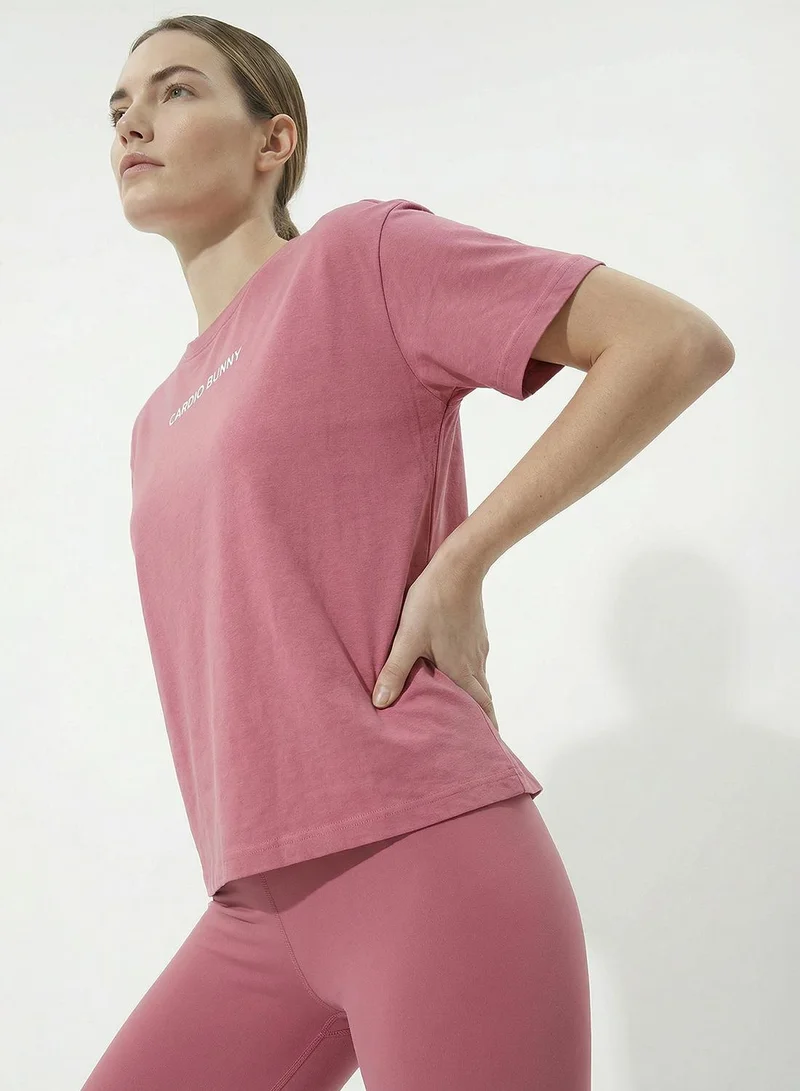 Cardio Bunny pink Women's Oversized Back Graphic Print T-Shirt pure Cotton Drop Shoulder for Women | Best Price UAE
