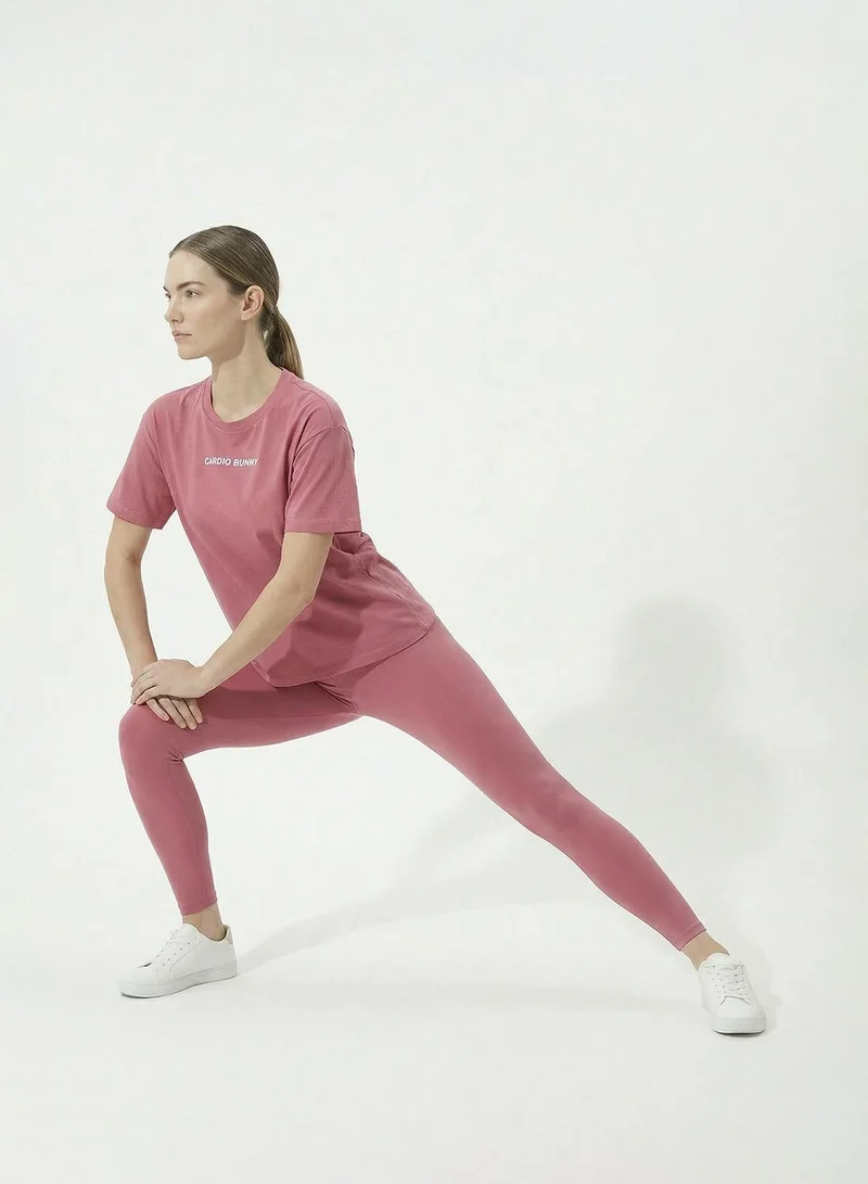 Cardio Bunny pink Women's Oversized Back Graphic Print T-Shirt pure Cotton Drop Shoulder for Women | Best Price UAE