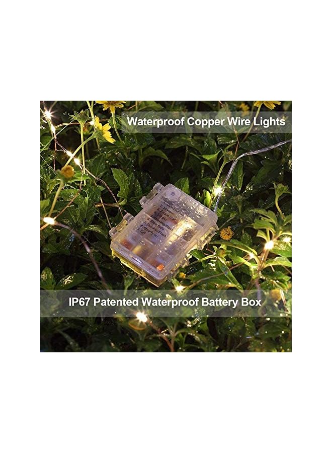 The Bros عبوة 2 من أضواء الجنية LED بطول 33 قدم تعمل بالبطارية، أضواء خيطية مع 8 أوضاع تحكم عن بعد مؤقت مقاومة للماء سلك نحاسي لأضواء الوميض لتزيين غرفة النوم وحفلات الزفاف وعيد الميلاد، أبيض دافئ - Image 3