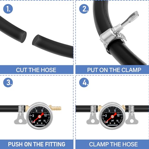 MEASUREMAN Fuel Pressure Gauge Kit 0-15Psi Stainless Steel Glycerin Filled, 1-1/2" Black Dial Size, with 5/16" Fuel Line Fuel Pressure Brass T-Fitting Adapter, Center Back Mount - Image 5