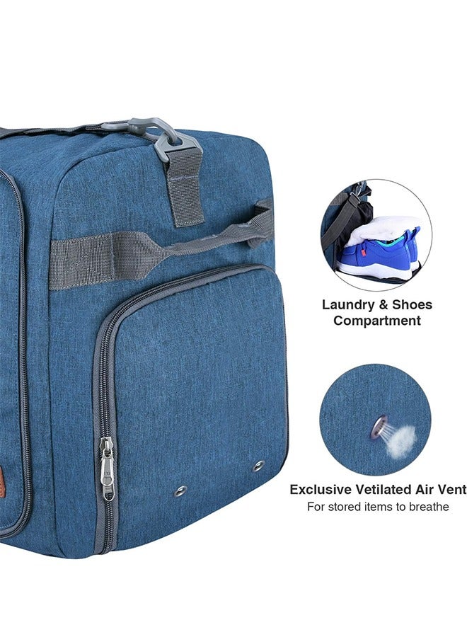 كان واي حقيبة أمتعة سفر سعة 65 لتر من كانواي، حقيبة سفر قابلة للطي لنهاية الأسبوع، مقصورة للأحذية للرجال والنساء، مقاومة للماء والتمزق، أزرق - Image 4