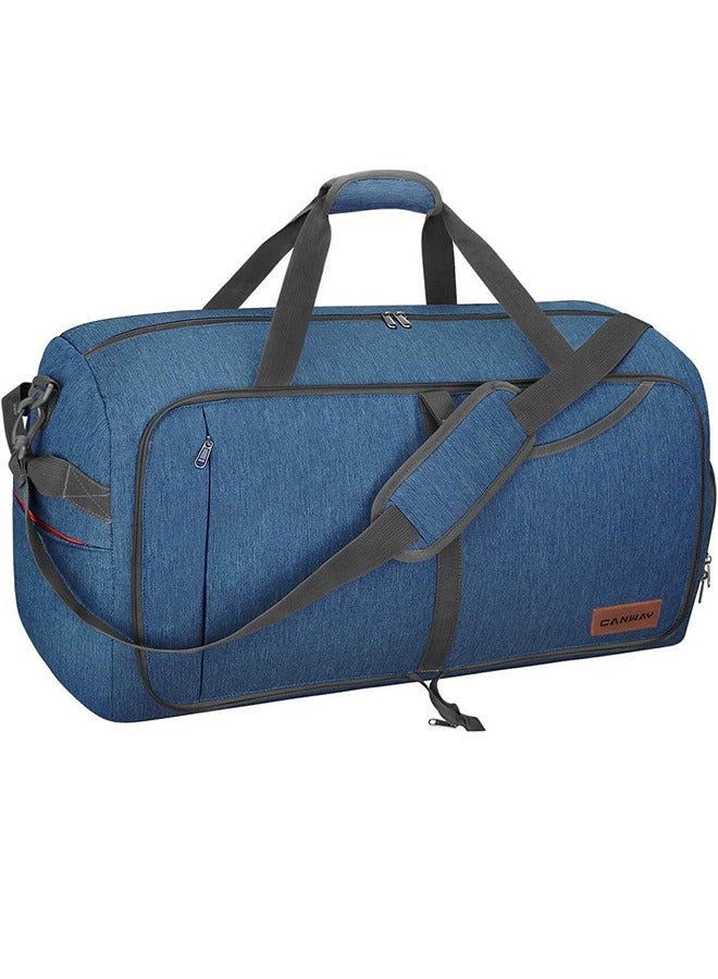كان واي حقيبة أمتعة سفر سعة 65 لتر من كانواي، حقيبة سفر قابلة للطي لنهاية الأسبوع، مقصورة للأحذية للرجال والنساء، مقاومة للماء والتمزق، أزرق - Image 1