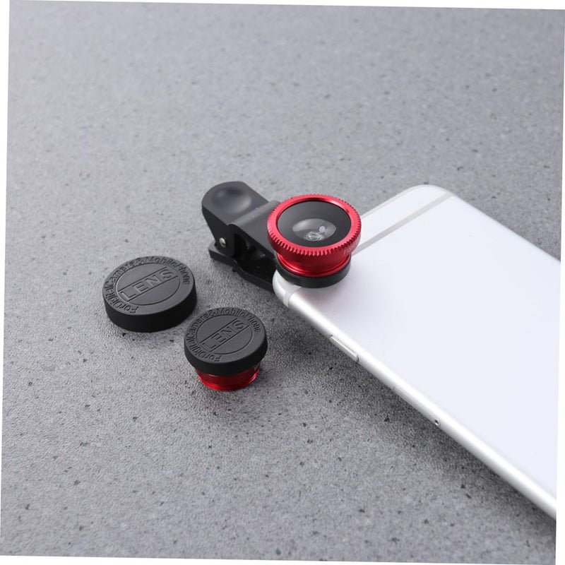 Universal Smartphone Camera Lens Kit with Fisheye Wide Angle and Macro Lenses Red Clip - Image 3