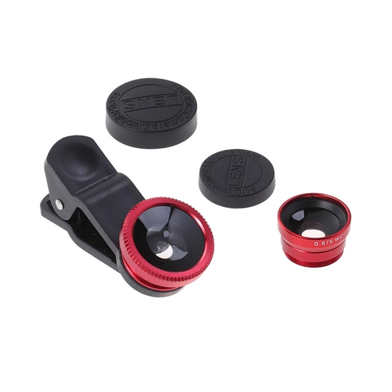 Universal Smartphone Camera Lens Kit with Fisheye Wide Angle and Macro Lenses Red Clip - Image 2