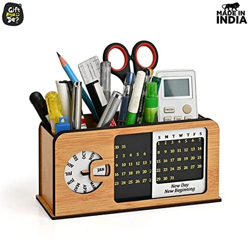 Gift Kya De GKD study table decor with lifetime table calendar 2026 unique stationery items radio retro theme with switch button 3d office desk decorative items penstand 3 Compartment(ecofriendly) - Image 5