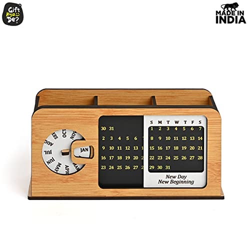 Gift Kya De GKD study table decor with lifetime table calendar 2026 unique stationery items radio retro theme with switch button 3d office desk decorative items penstand 3 Compartment(ecofriendly) - Image 2