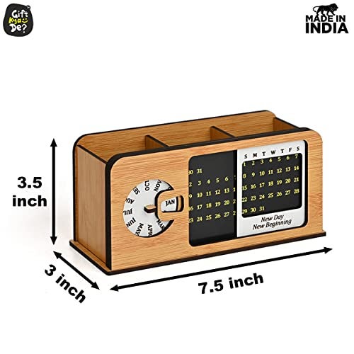 Gift Kya De GKD study table decor with lifetime table calendar 2026 unique stationery items radio retro theme with switch button 3d office desk decorative items penstand 3 Compartment(ecofriendly) - Image 4
