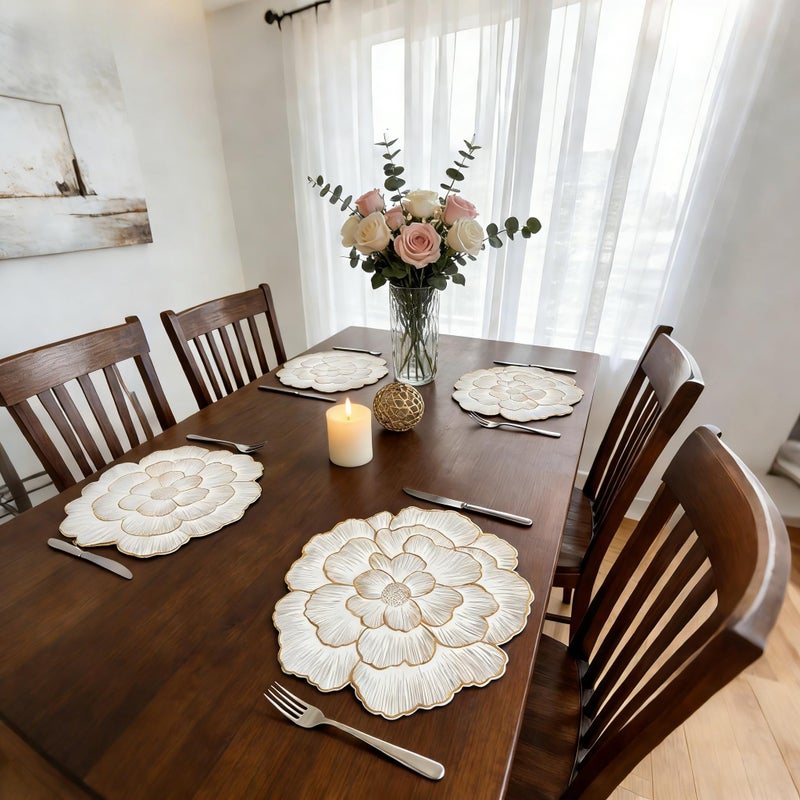 FAVE 6PCS Floral Round Placemats Golden Placemats Vinyl Placemats Set of 6 for Dining Table Reusable Metallic Shiny Gold Placemats for Wedding, Banquet, Birthday, Party, Restaurant ï¼ˆ15 x15,Goldï¼‰ - Image 5