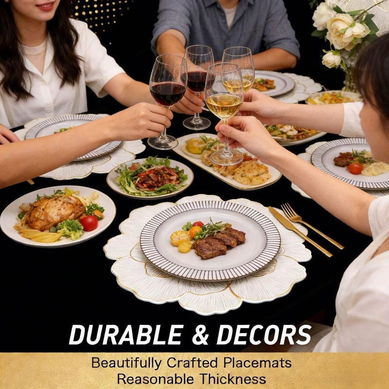 FAVE 6PCS Floral Round Placemats Golden Placemats Vinyl Placemats Set of 6 for Dining Table Reusable Metallic Shiny Gold Placemats for Wedding, Banquet, Birthday, Party, Restaurant ï¼ˆ15 x15,Goldï¼‰ - Image 4