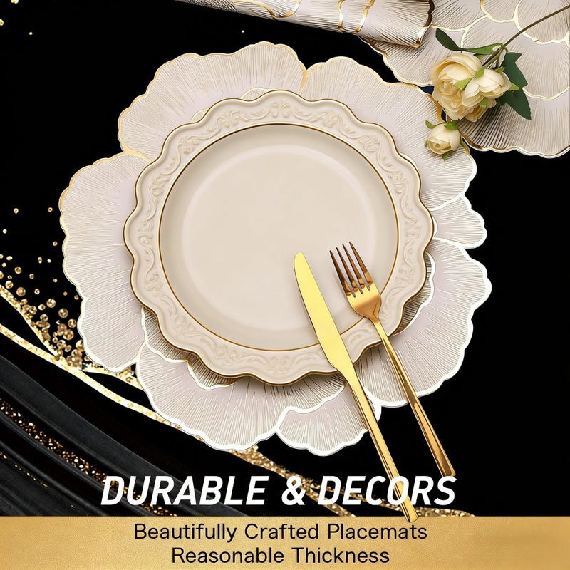 FAVE 6PCS Floral Round Placemats Golden Placemats Vinyl Placemats Set of 6 for Dining Table Reusable Metallic Shiny Gold Placemats for Wedding, Banquet, Birthday, Party, Restaurant ï¼ˆ15 x15,Goldï¼‰ - Image 3