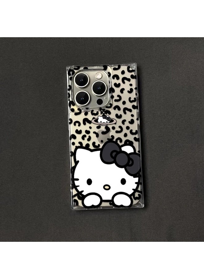 NIBEMINENT Black Retro Leopard Print Kitty Cat Protective TPU Case Cover For iPhone 16 Pro Max, Clear - Image 2