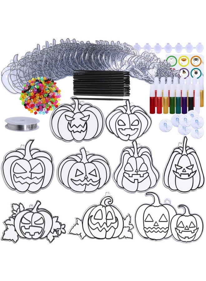 وينلين 27 مجموعة من زخارف الهالوين على شكل يقطين الشمس، زخارف يمكنك صنعها بنفسك لتزيين النوافذ، أدوات فنية لصائد الشمس، جاكولانترن، صائدات الشمس للأطفال، أنشطة الفصل الدراسي، مشروع الخريف الفني للهالوين - Image 1