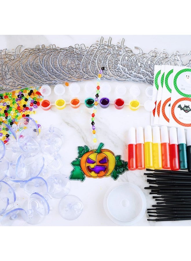 وينلين 27 مجموعة من زخارف الهالوين على شكل يقطين الشمس، زخارف يمكنك صنعها بنفسك لتزيين النوافذ، أدوات فنية لصائد الشمس، جاكولانترن، صائدات الشمس للأطفال، أنشطة الفصل الدراسي، مشروع الخريف الفني للهالوين - Image 2