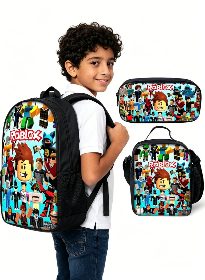 3 Pcs Set Roblox Bags Backpack School Bag Lunch Bag Pencil Case Anime Backpack Gaming Peripherals - Image 4