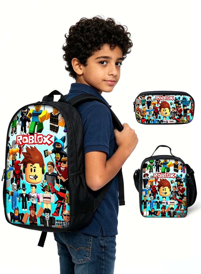 3 Pcs Set Roblox Bags Backpack School Bag Lunch Bag Pencil Case Anime Backpack Gaming Peripherals - Image 5